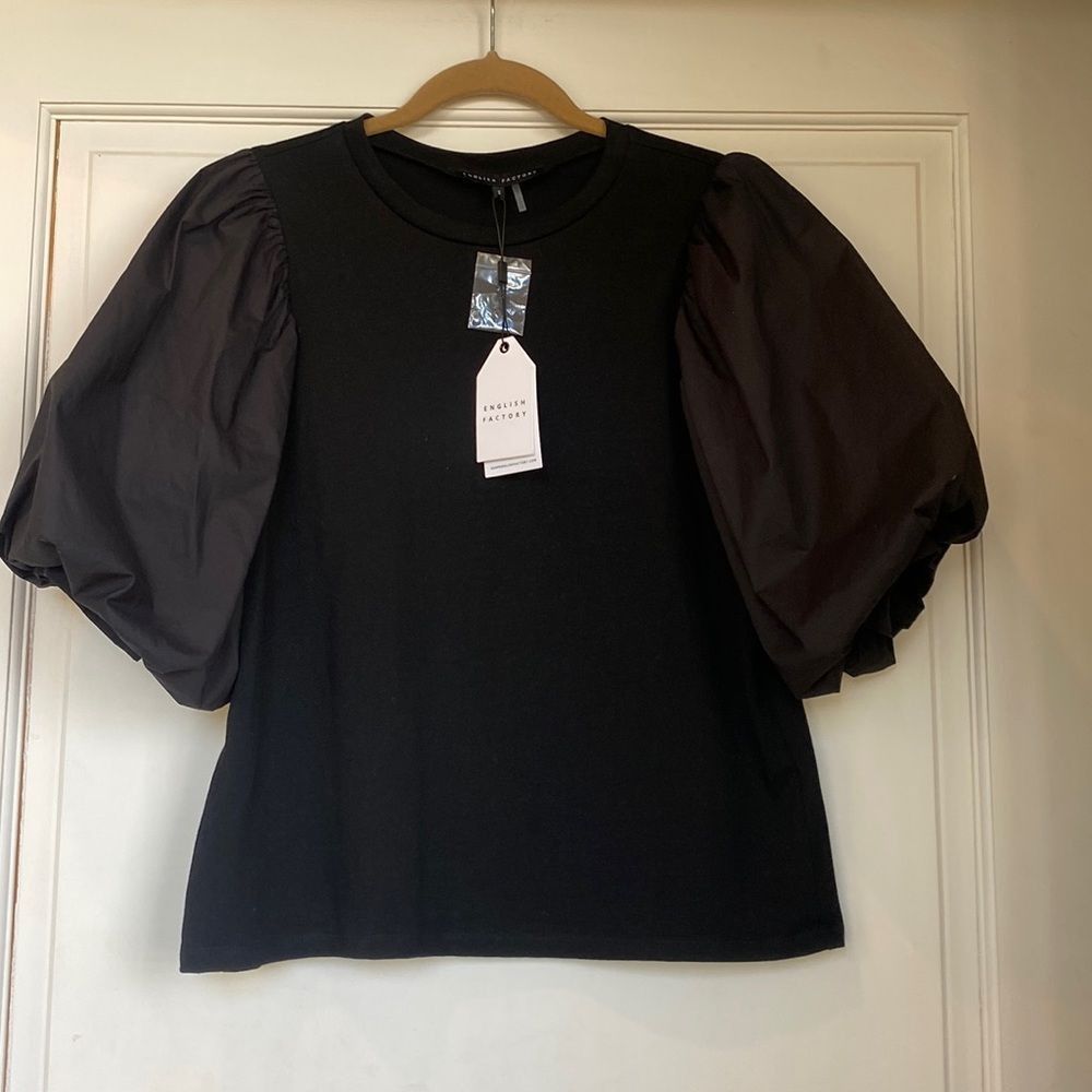 English Factory Pretty Black Puff Sleeve Top